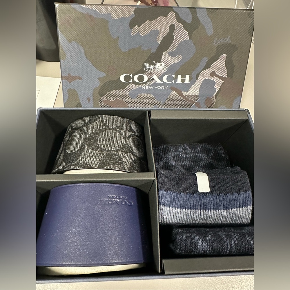 Coach Boxed Coffee Sleeve and Sock Gift Set in Signature Canvas